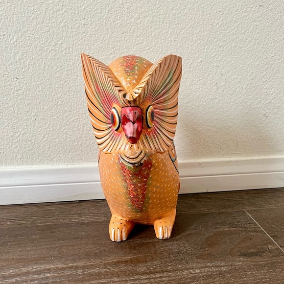 Colorful Hand-Painted wooden Owl Figurine 10 inches tall - Picture 8 of 9